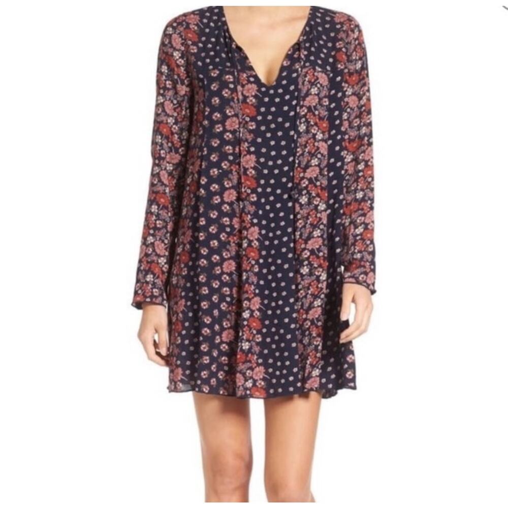 Hinge Floral Long Sleeve Shift Dress Size XS Gauzy